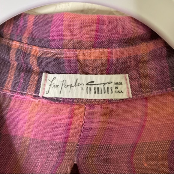 Free People X Cp Shades Womens plaid maxi Top 100% linen in valentine XS - Picture 8 of 11
